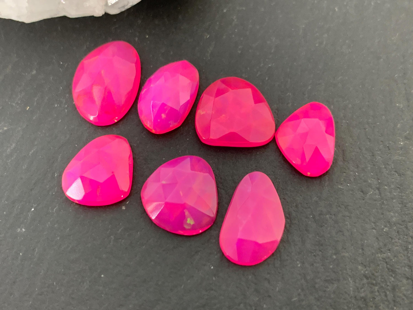 Faceted Ethiopian Pink Opal 10-13mm long cabochon