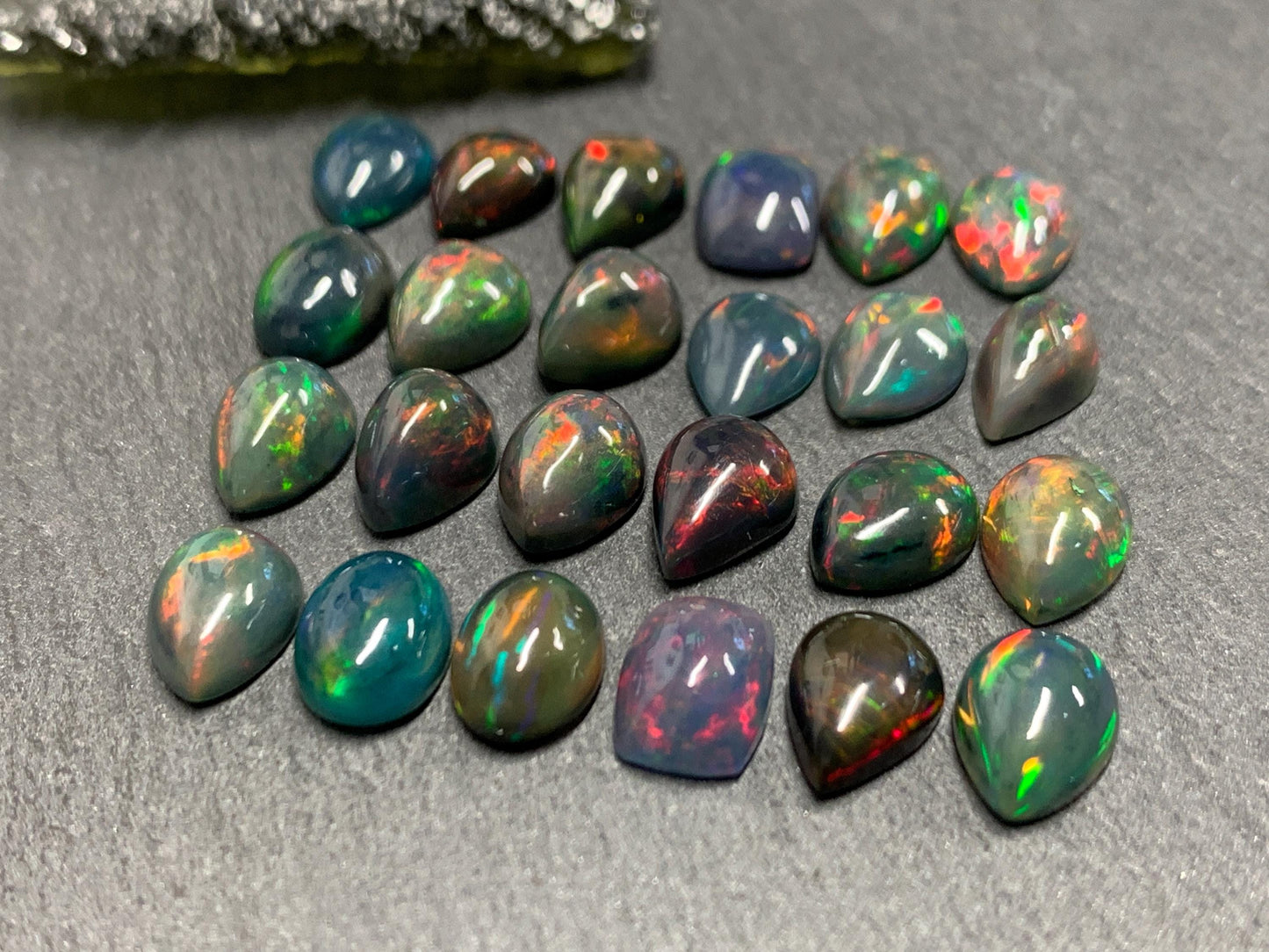 Black Ethiopian Opal pear, rectangle 6x8mm cabochon