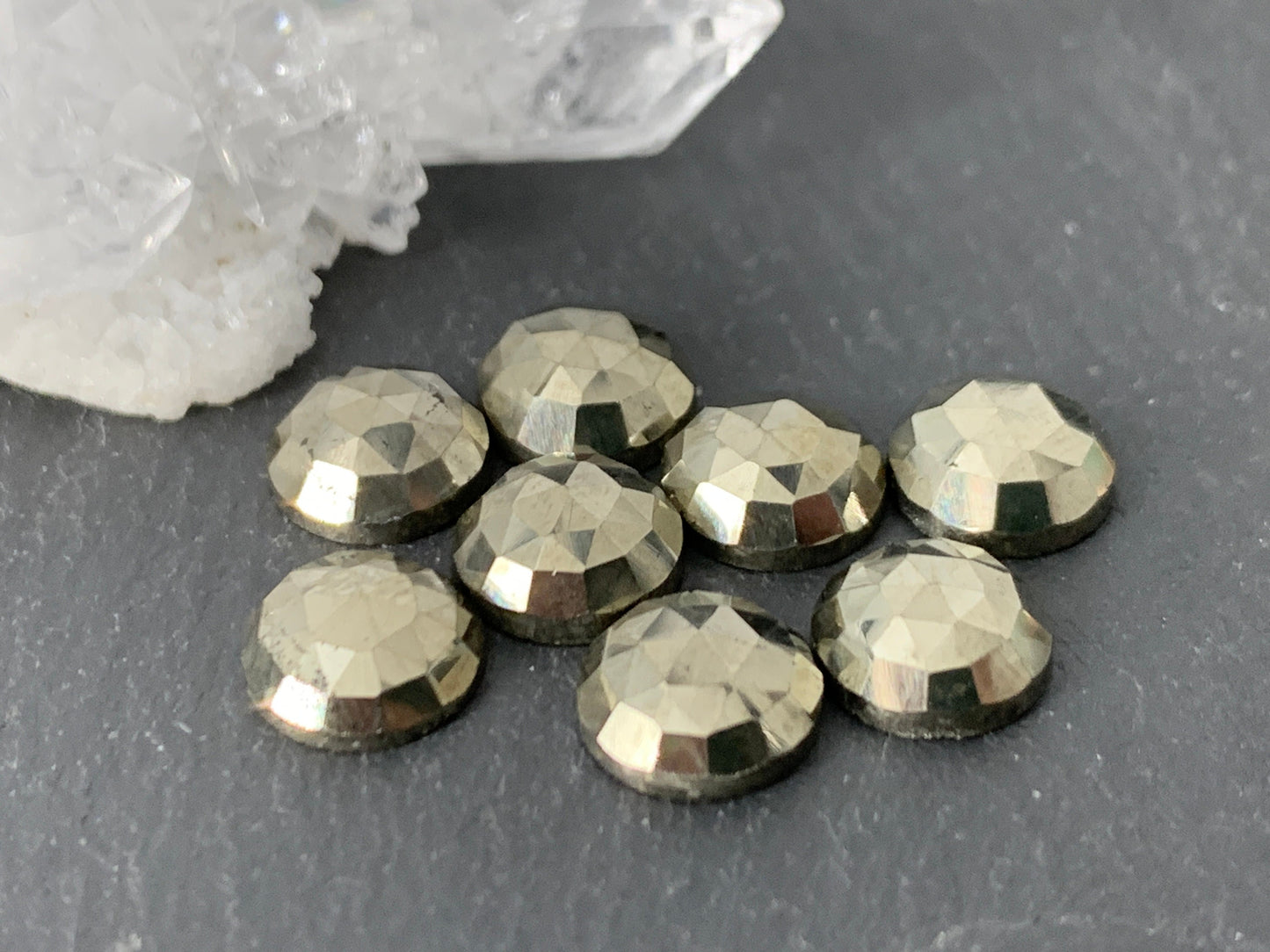 Faceted Pyrite round 8mm Cabochon