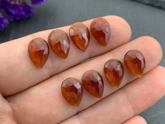 Faceted Hessonite Garnet pear 8x12mm cabochon