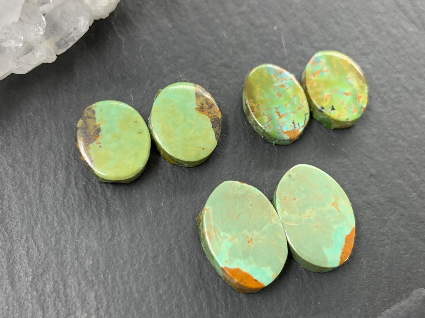 Tibetan Turquoise Pair 11-14mm long Cabochon - Hand Cut Cabochon