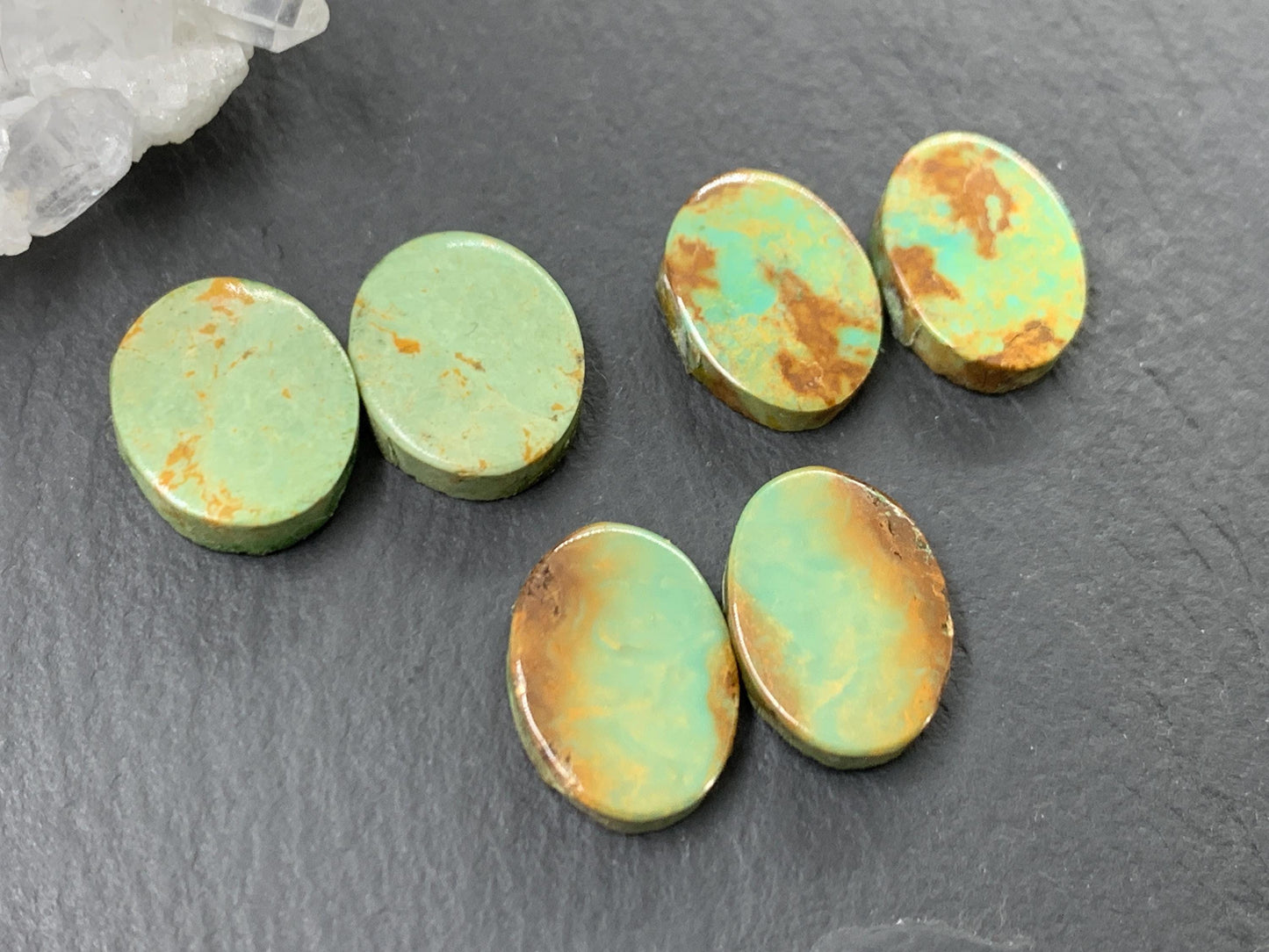 Tibetan Turquoise Pair 13-14mm long Cabochon - Hand Cut Cabochon