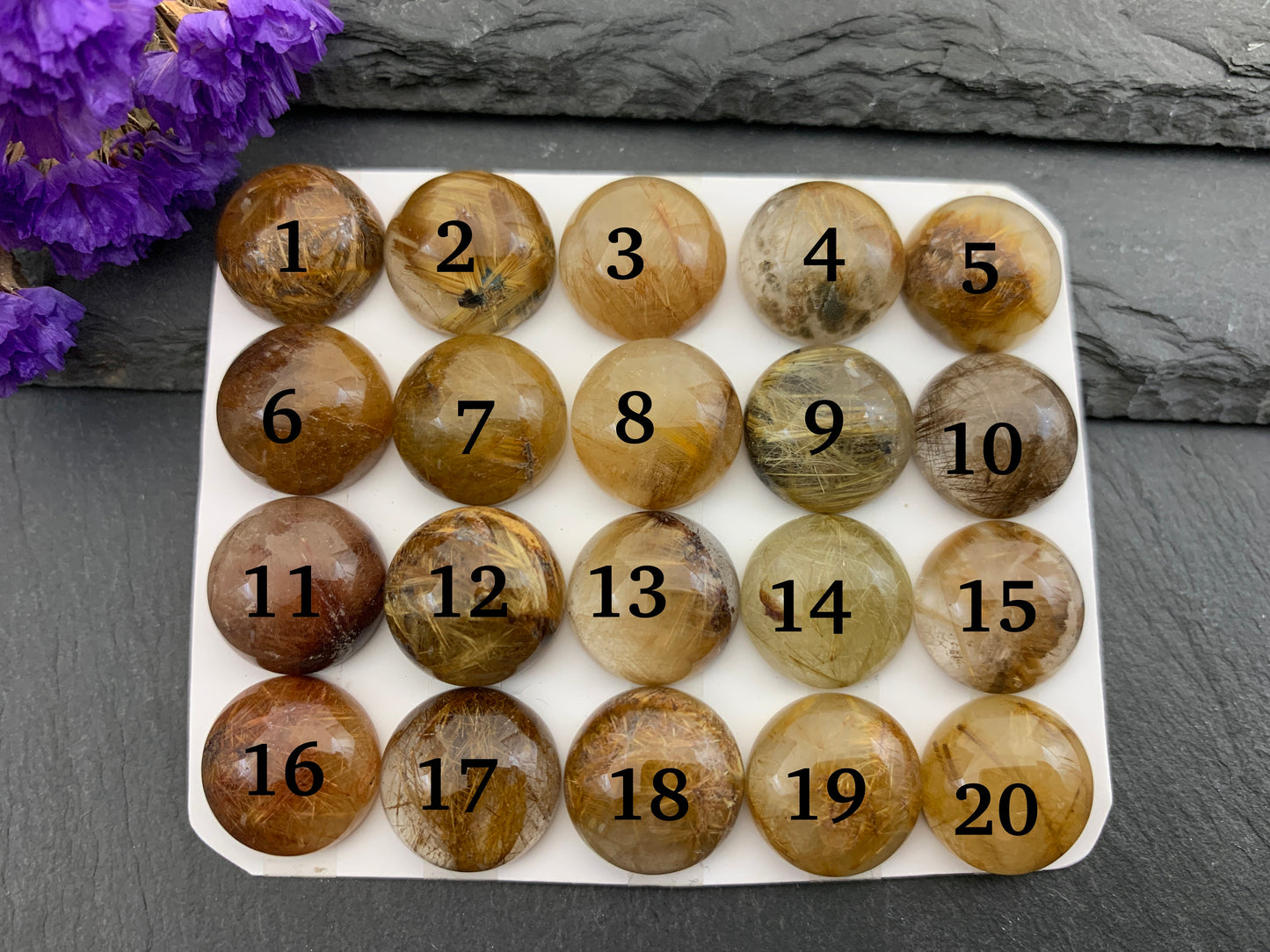 Rutilated Quartz round 15mm cabochon - Calibrated cabochons