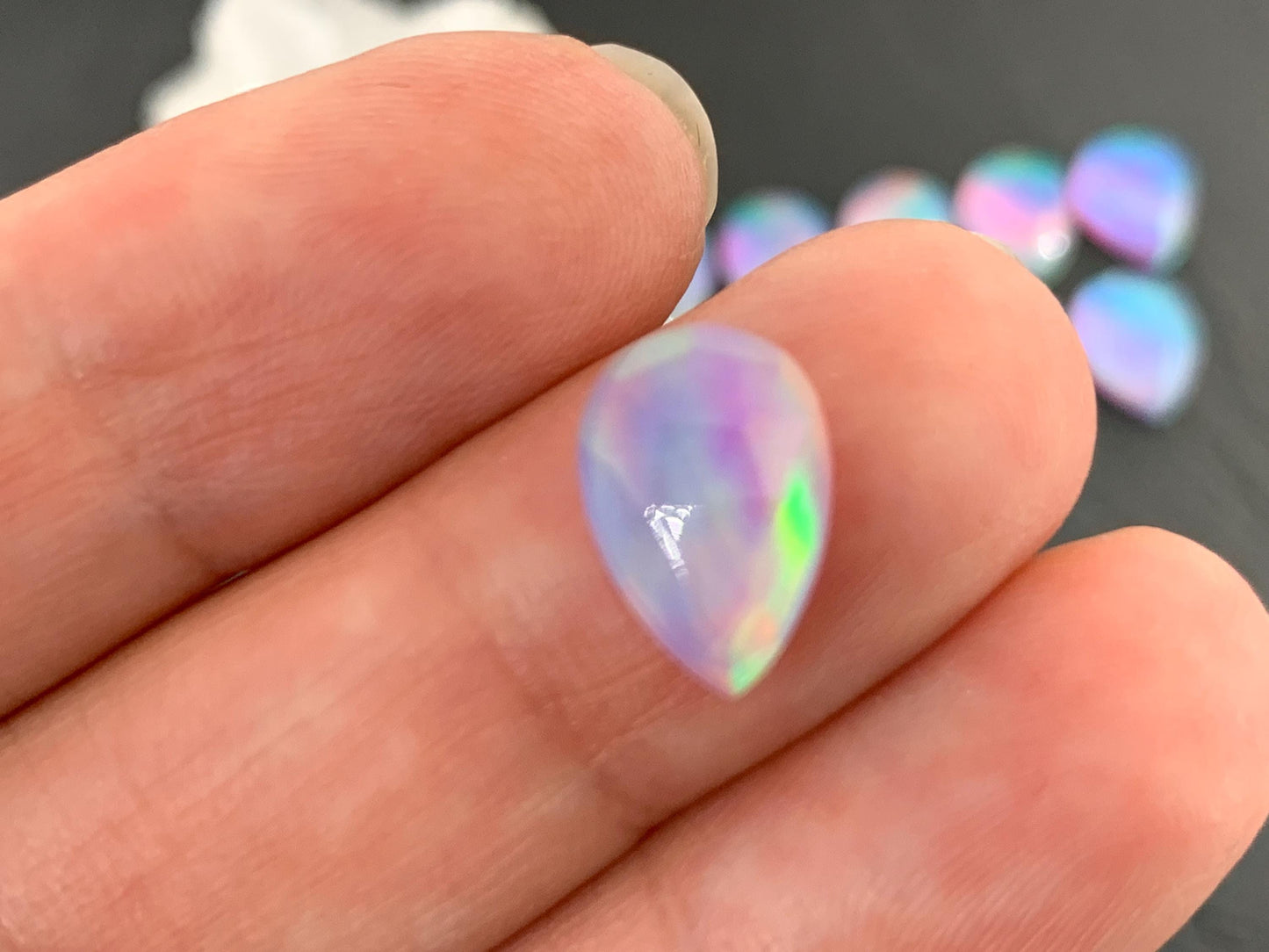 Faceted  Aurora Opal pear 8x12mm cabochon - Doublet cabochons - man made Opal