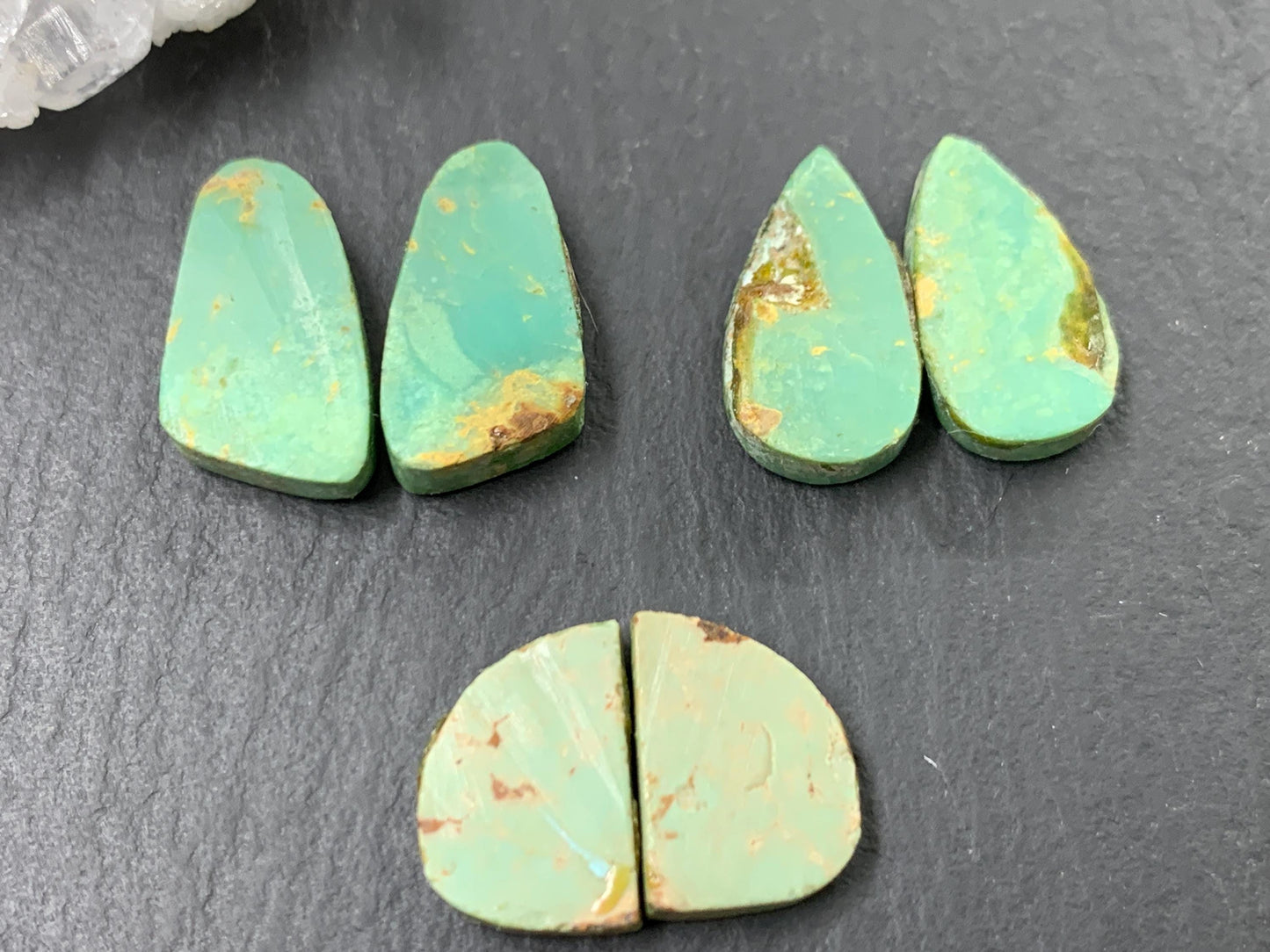 Tibetan Turquoise Pair 12-16mm long Cabochon - Hand Cut Cabochon