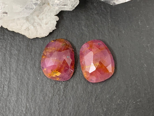 Faceted Ruby pair 8x10x3mm cabochon