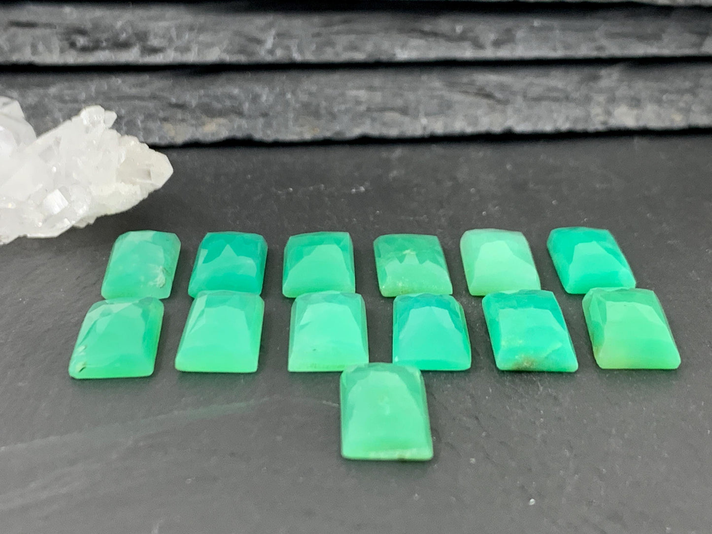 Faceted Chrysoprase Cabochon – 8x16mm Rectangle Green Gemstone for Unique Jewelry Making
