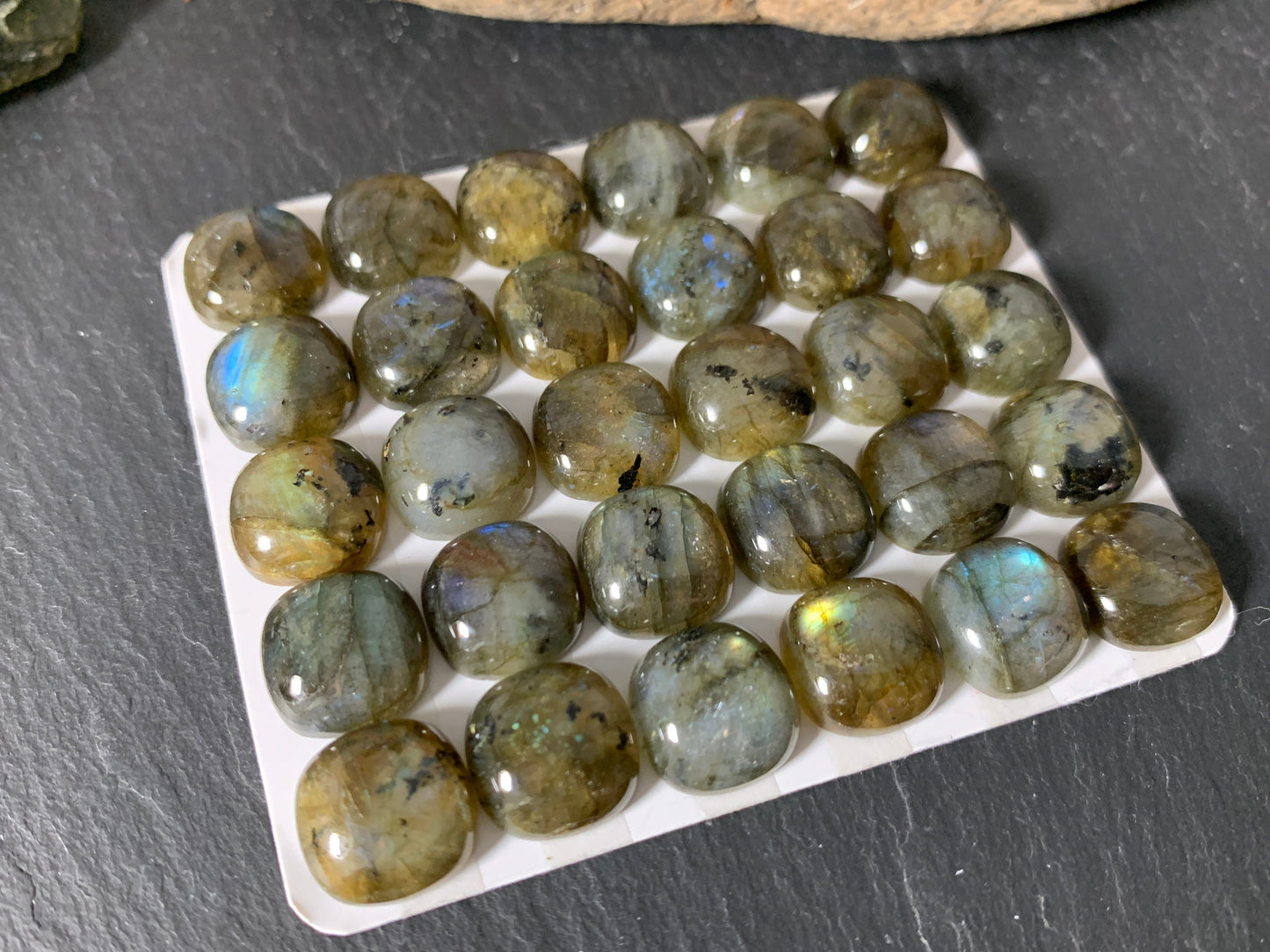 Labradorite square cushion 12mm cabochon - Calibrated Cabochons