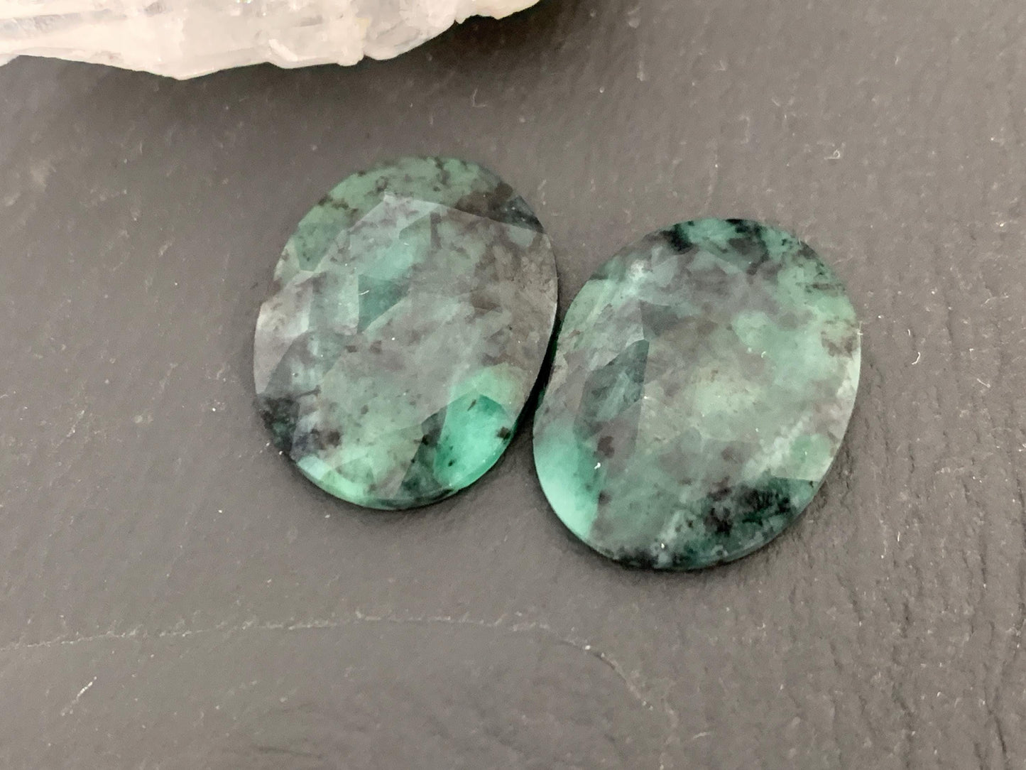 Faceted Emerald Pair 17x22x4mm cabochon