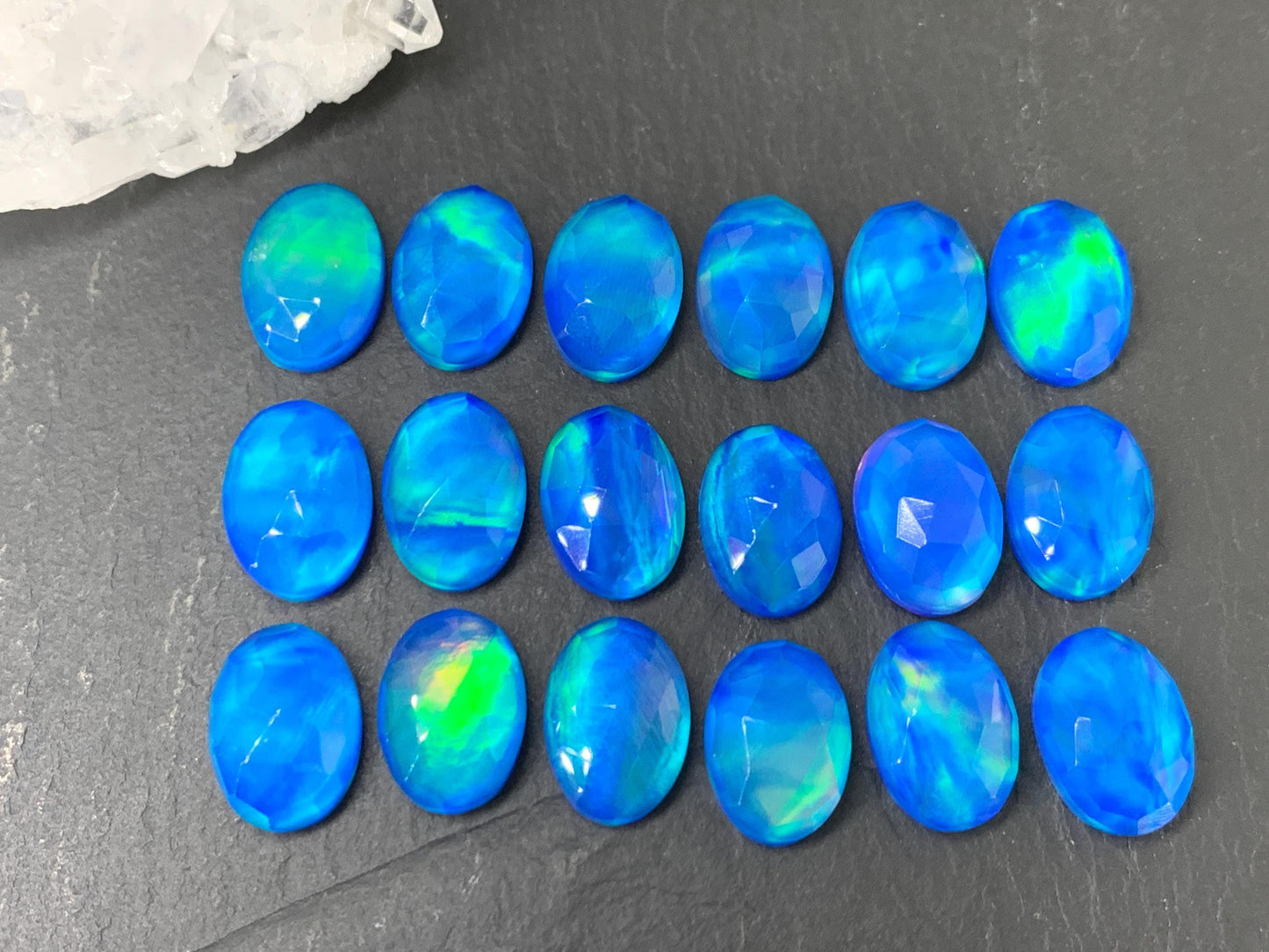 Faceted Aurora Opal oval 10x14mm cabochons - Doublet cabochons