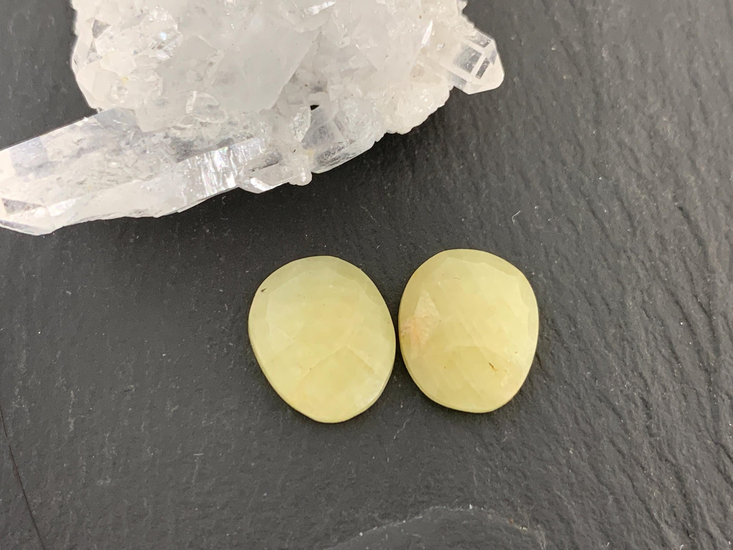 Faceted Yellow Sapphire pair 11x13x4mm cabochon