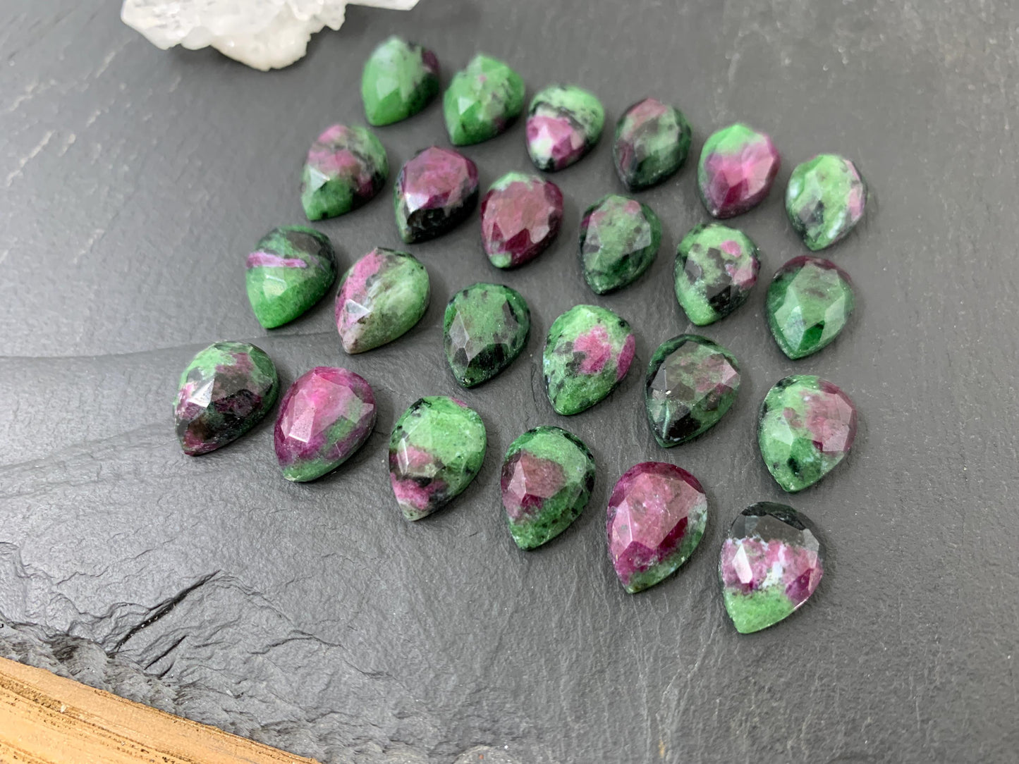 Faceted Ruby Zoisite pear 10x14mm cabochon