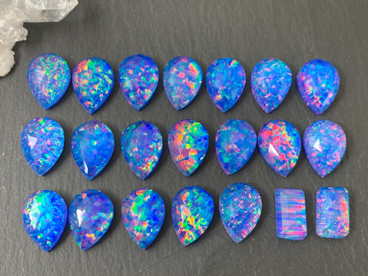 Faceted Aurora Opal Pear 10x14mm, rectangle 7x12mm doublet cabochons - Doublet cabochons