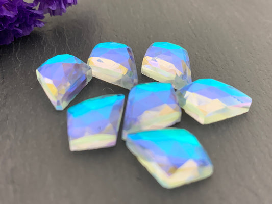 Faceted Mystic Rainbow Quartz kite 10x14mm cabochon doublet