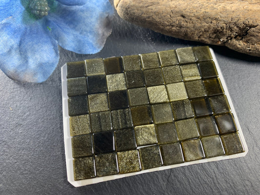 Flat Gold Obsidian square 8, 10, 12mm cabochon - Calibrated cabochons