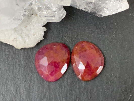 Faceted Ruby pair 8x10x2.5mm cabochon
