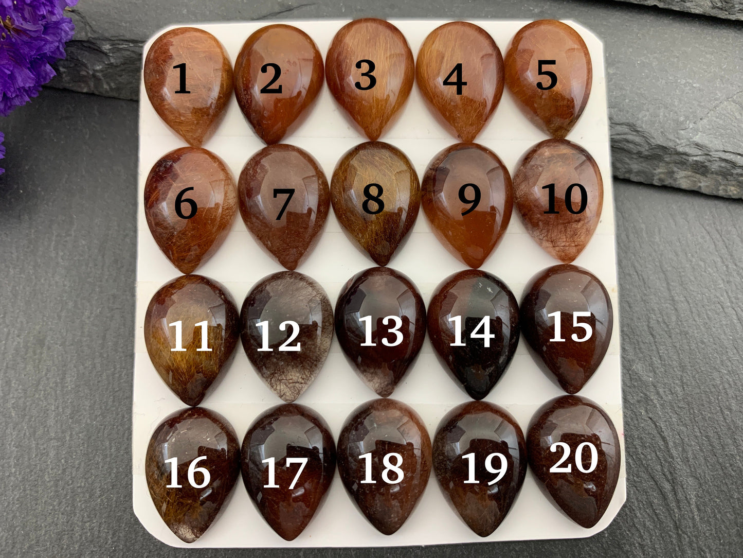 Rutilated Quartz pear 13x18mm cabochon - Calibrated Rutilated Quartz