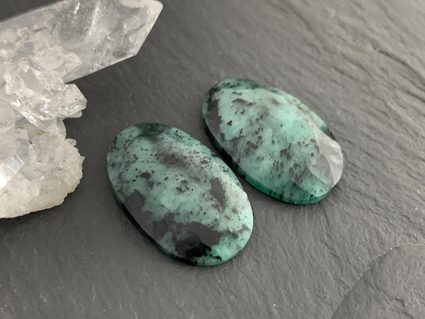 Faceted Emerald Pair 12x21x3.5mm cabochon