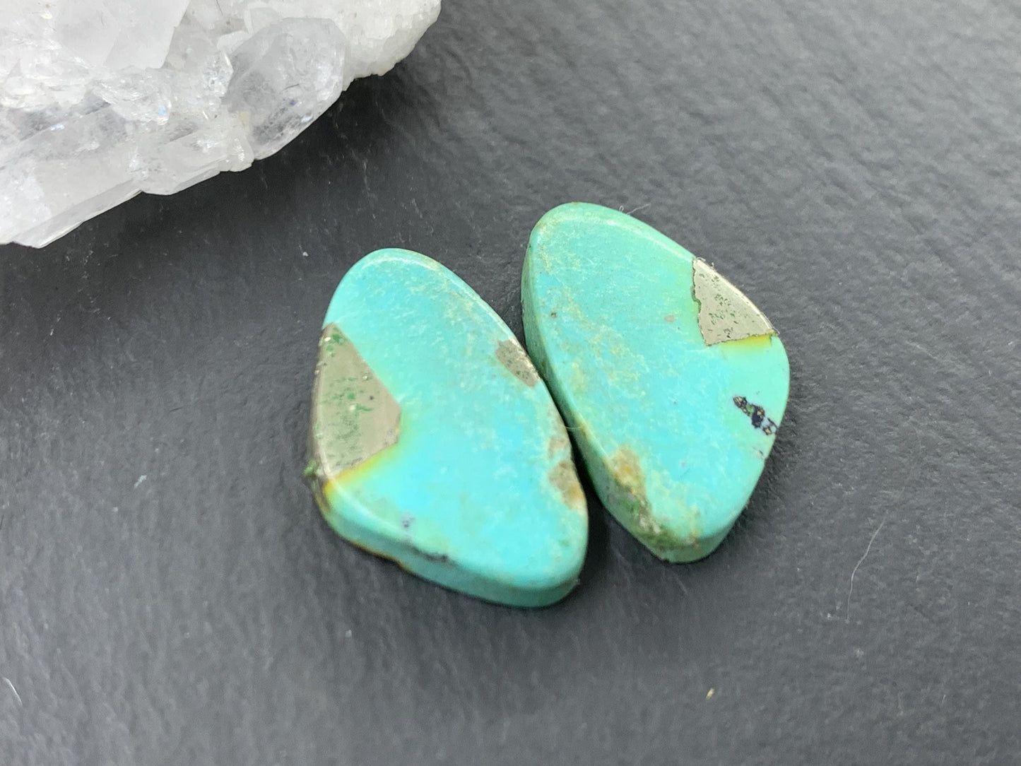 Tibetan Turquoise Pair 11x19mm Cabochon - Hand Cut Cabochon
