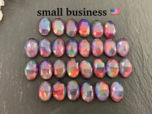 Faceted Aurora Opal oval 8x12mm cabochon - Doublet cabochon