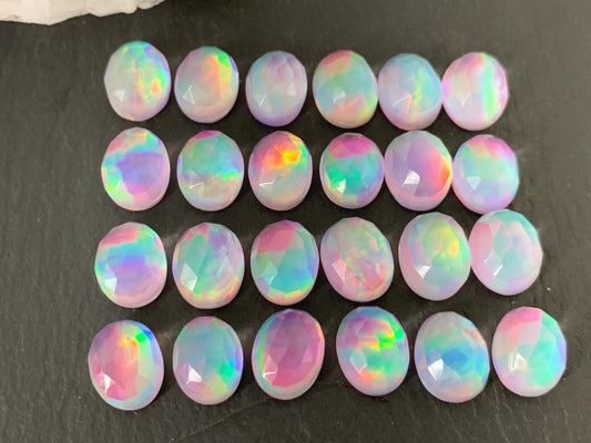 Faceted Aurora Opal oval 8x10mm cabochon - Doublet cabochon
