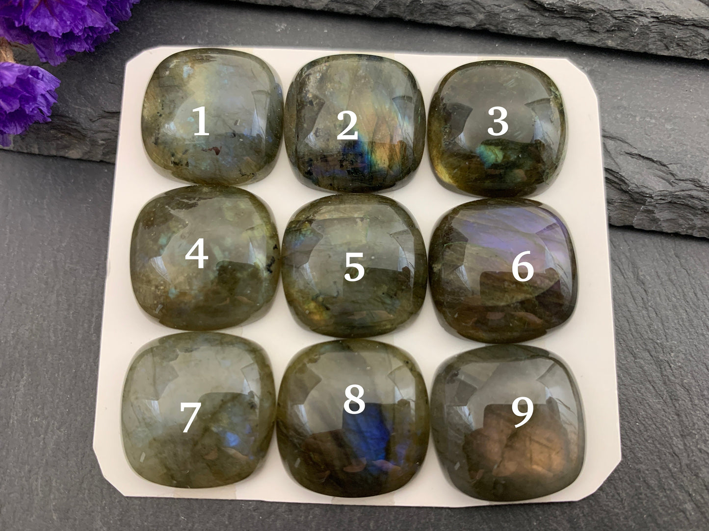 Natural Labradorite Square Cabochon: Calibrated 20mm Gemstone
