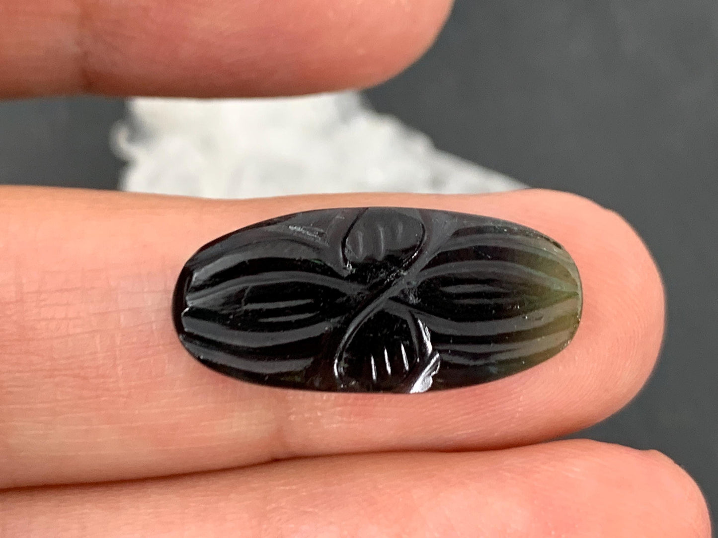 Carved Tourmaline 10x21x2mm cabochon