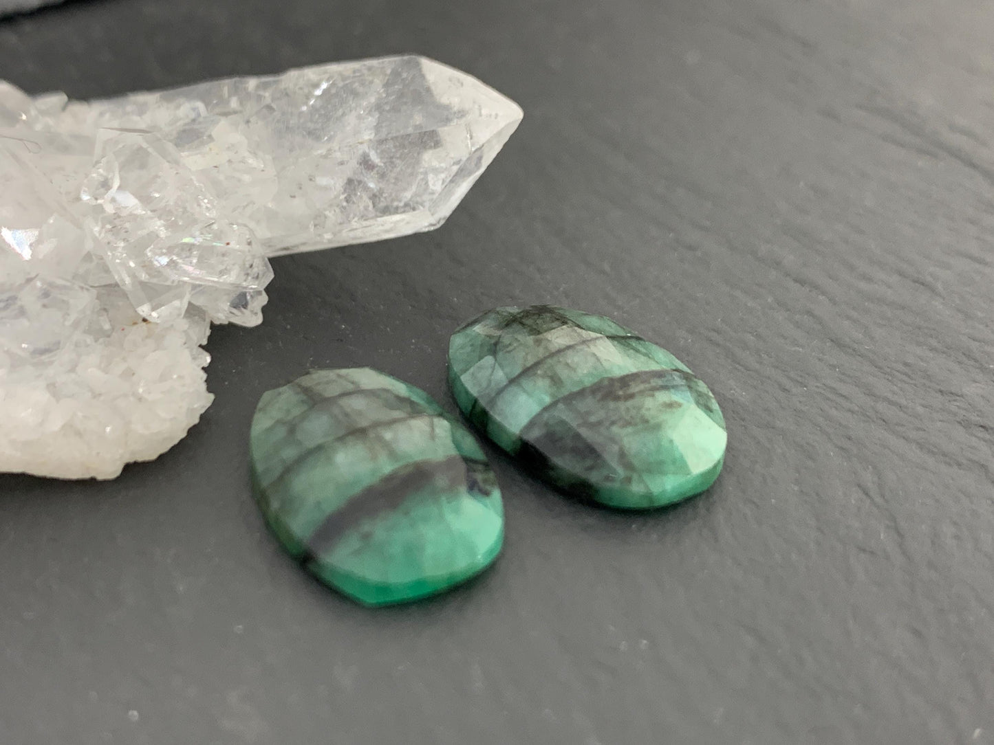 Faceted Emerald Pair 10x16x4mm cabochon