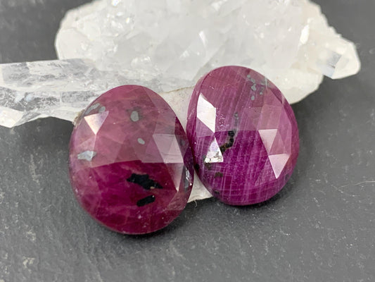 Faceted Ruby pair 12x15x4.5mm cabochon