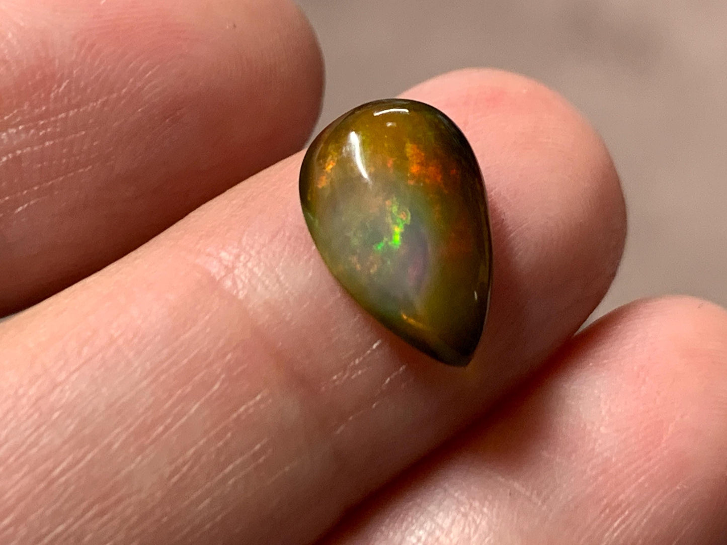 Natural Black Ethiopian Opal pear 8x13x4mm cabochon