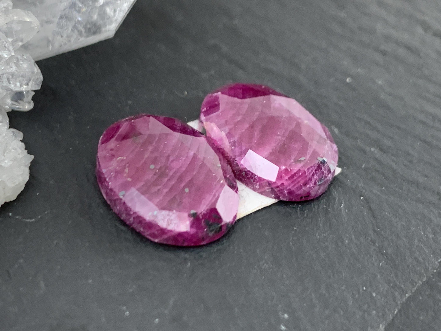 Faceted Ruby pair 10x15x4mm cabochon