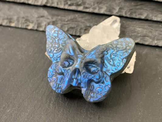 Ghost Face Butterfly Carving - Hand Carved Gemstone, Natural Labradorite Stone Gift