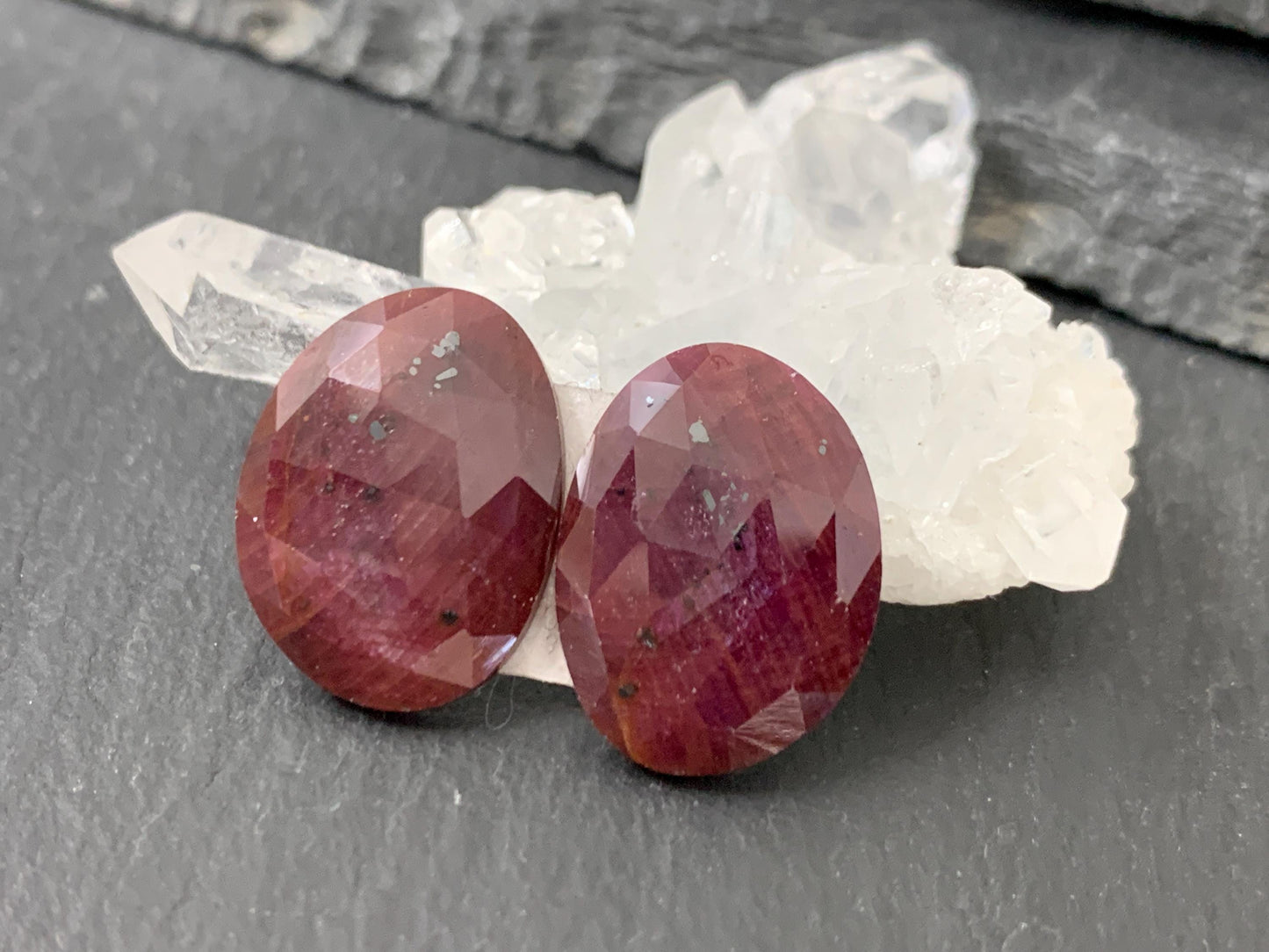 Faceted Ruby pair 12x17x4mm cabochon