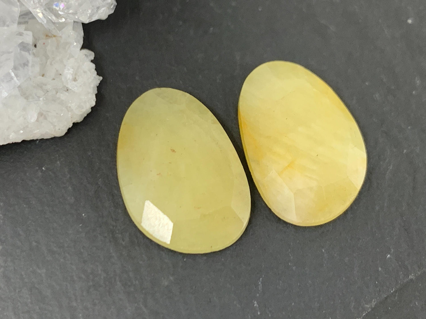 Faceted Yellow Sapphire pair 11x16x3mm cabochon