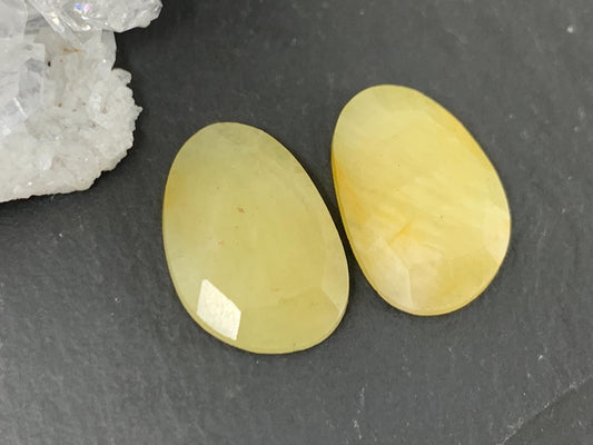 Faceted Yellow Sapphire pair 11x16x3mm cabochon