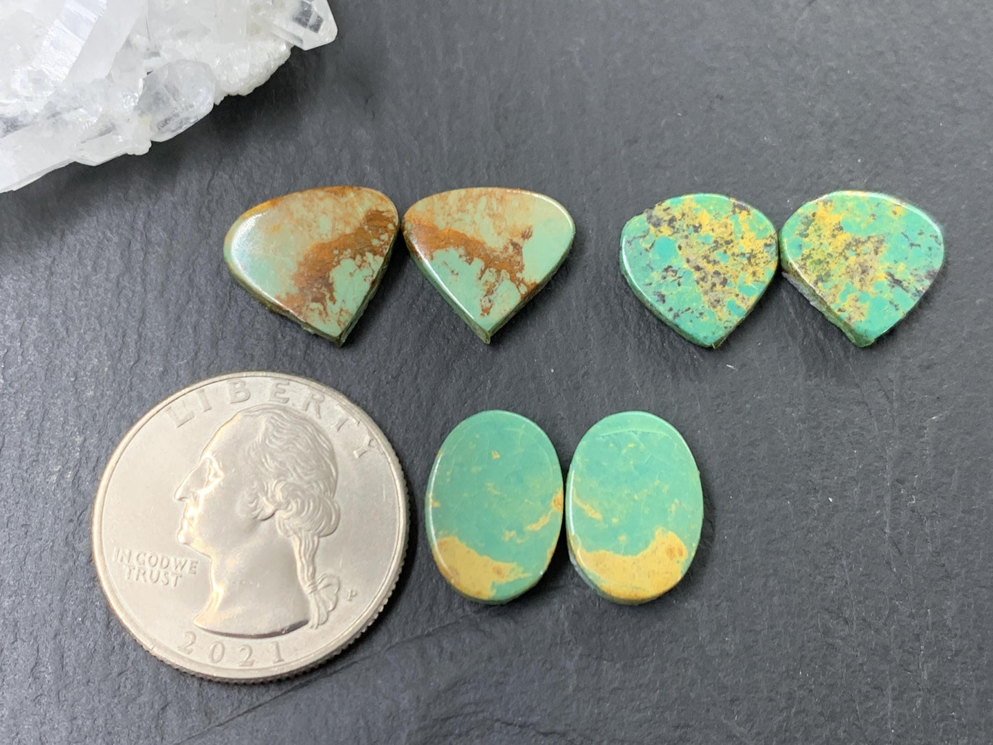 Tibetan Turquoise Pair 13-14mm long Cabochon - Hand Cut Cabochon