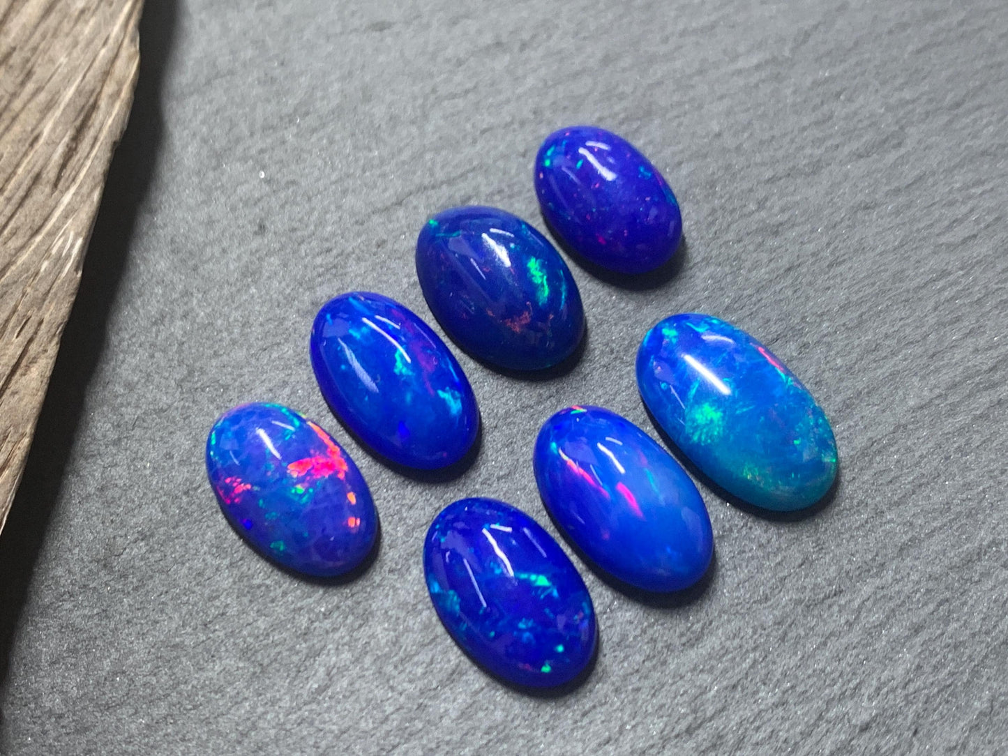 Ethiopian Opal oval 11-14mm long cabochon - Natural Opal smoked to blue color