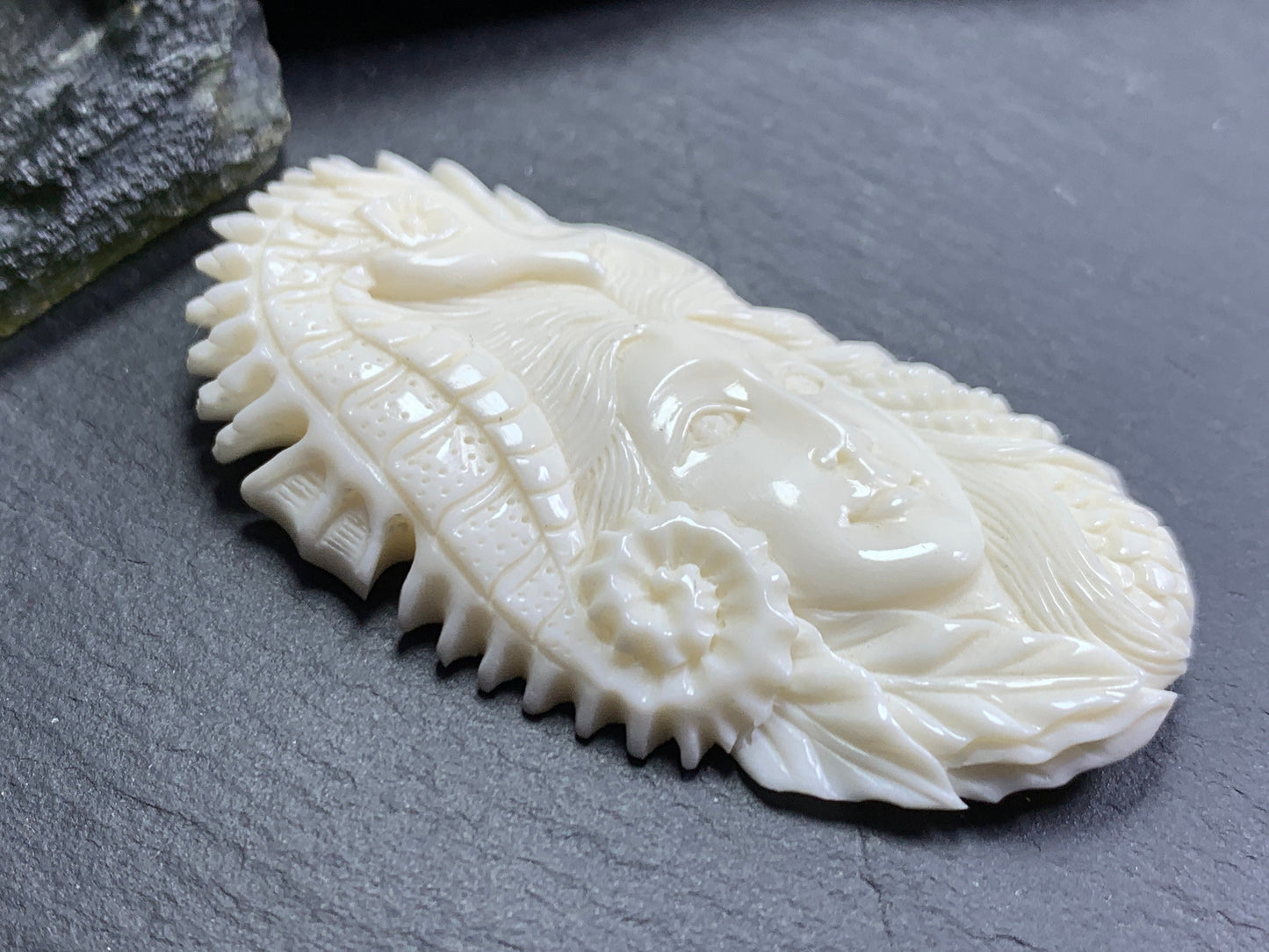 Bull Bone Carving - Woman with sea horse