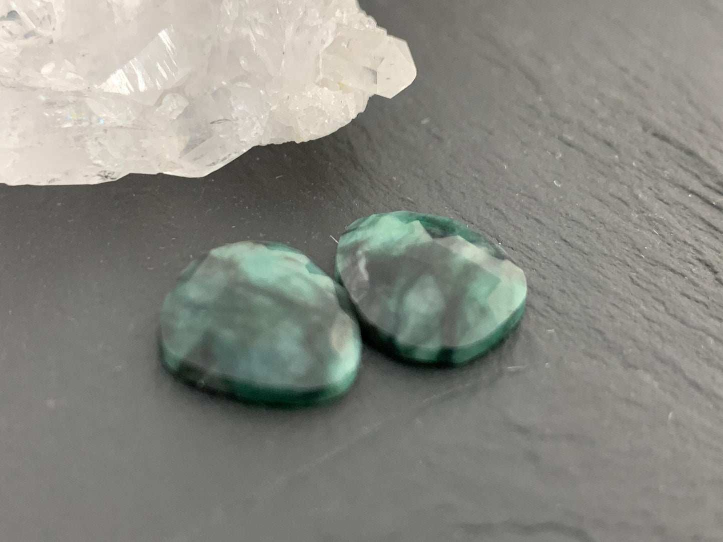 Faceted Emerald Pair 12x14x4mm cabochon