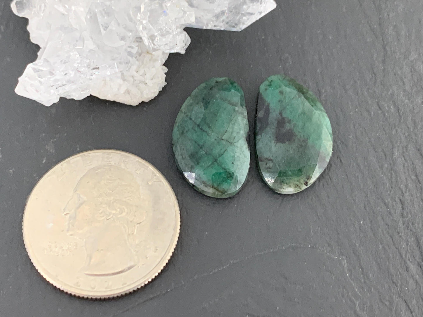 Faceted Emerald Pair 12x21x4mm cabochon