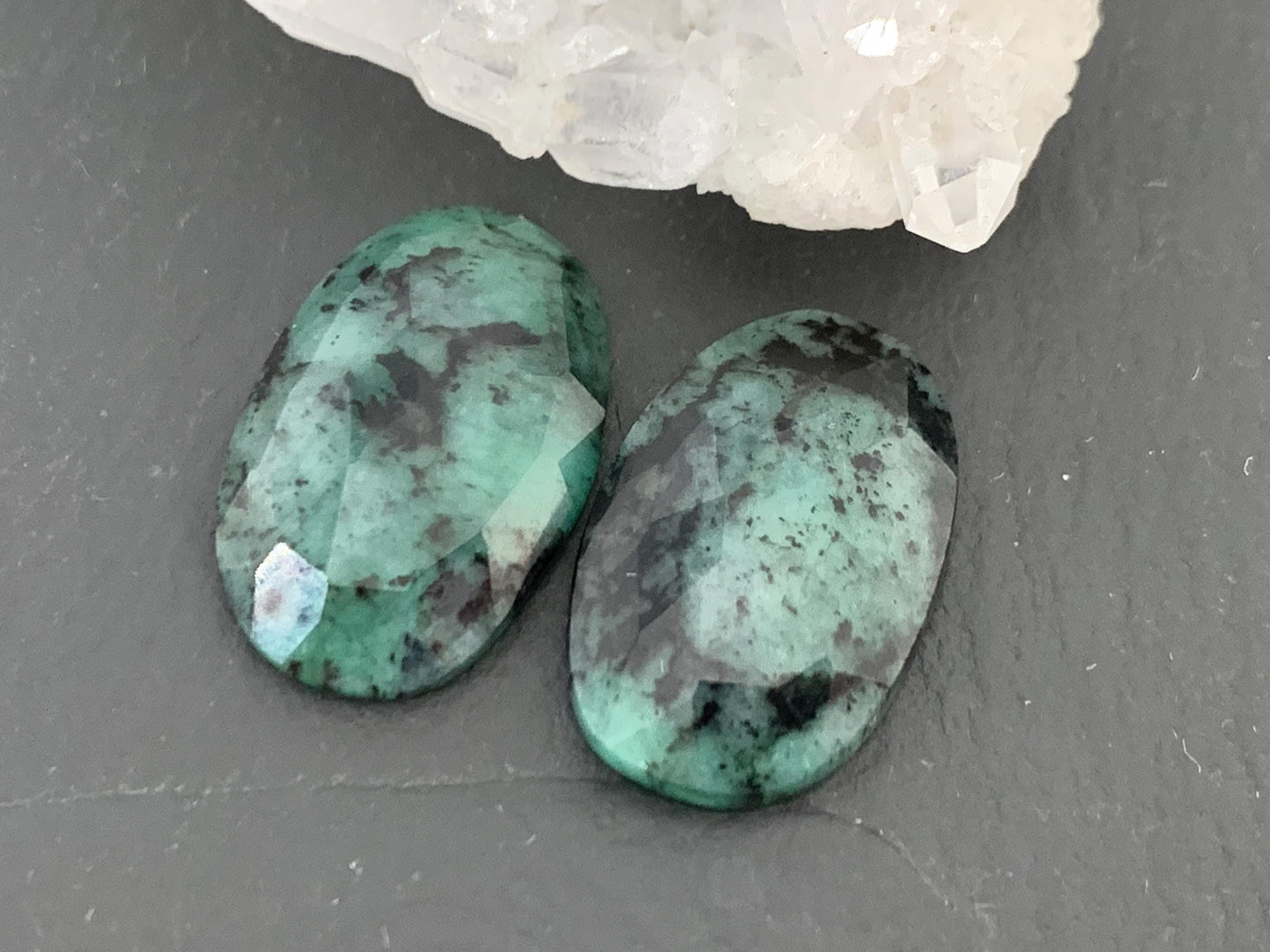 Faceted Emerald Pair 13x20x4.5mm cabochon