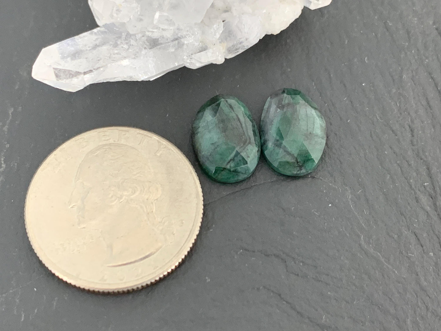 Faceted Emerald Pair 9x13x3.5mm cabochon