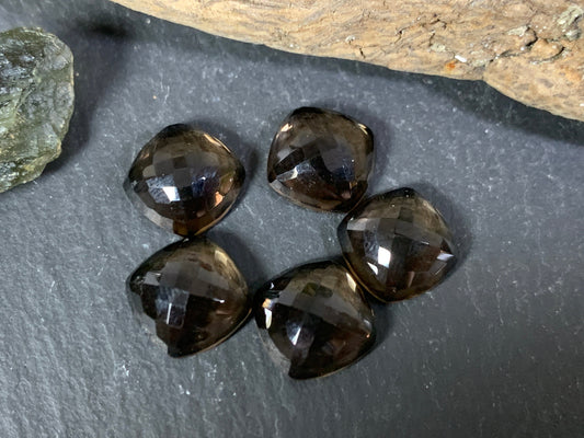 Faceted Smokey Quartz square 10mm cabochon - Calibrated cabochons