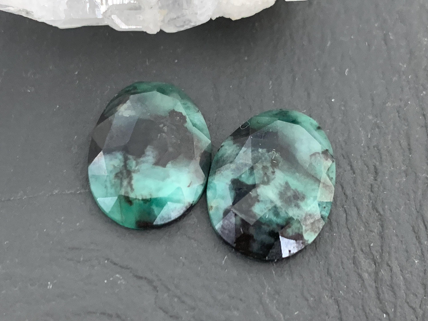 Faceted Emerald Pair 13x18x4mm cabochon