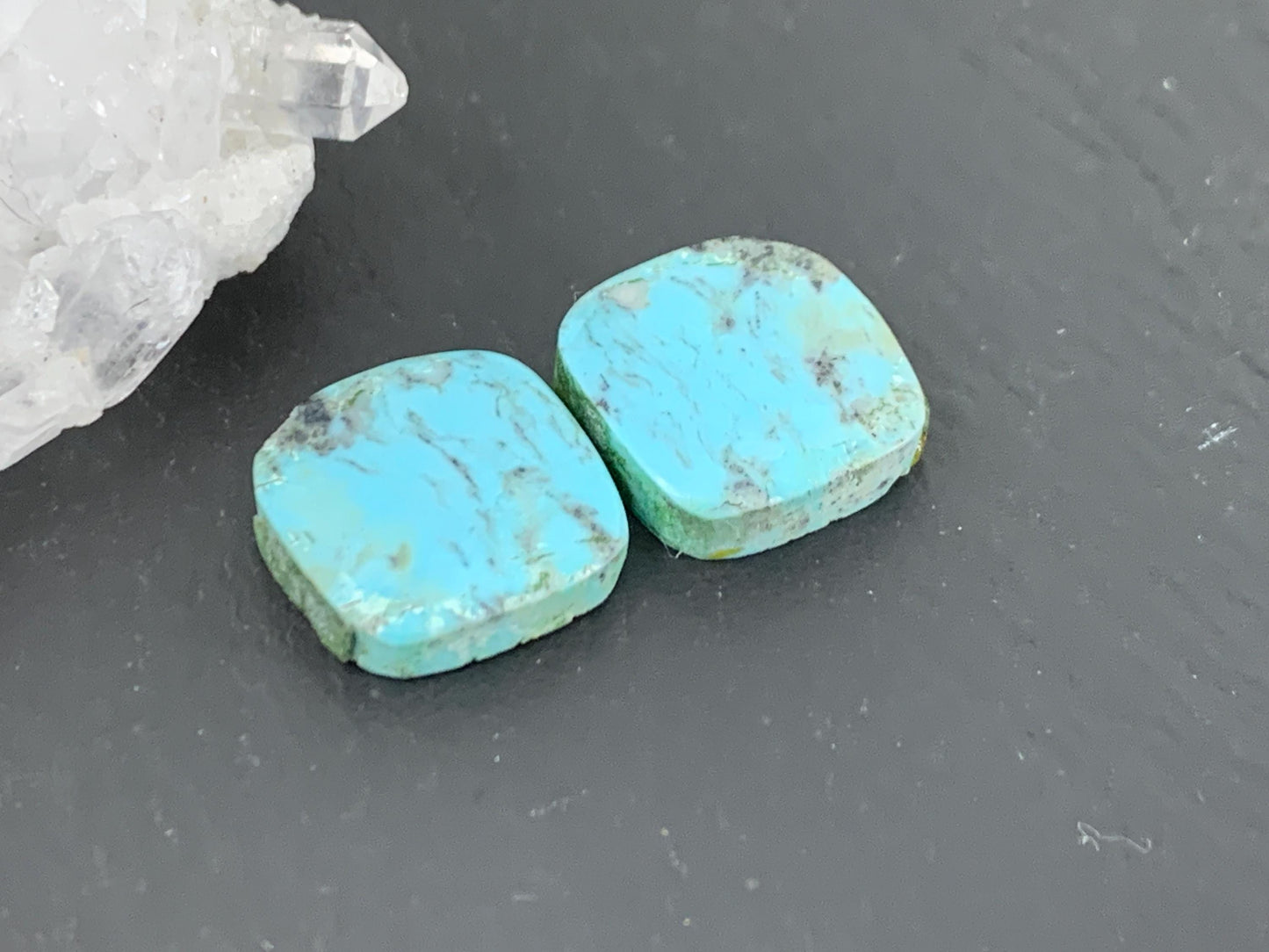 Tibetan Turquoise Pair 12.5mm Cabochon - Hand Cut Cabochon