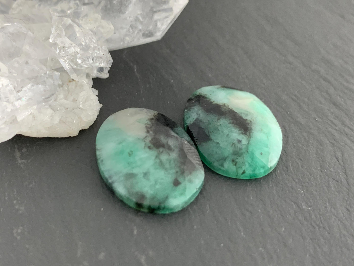 Faceted Emerald Pair 13x18x4mm cabochon