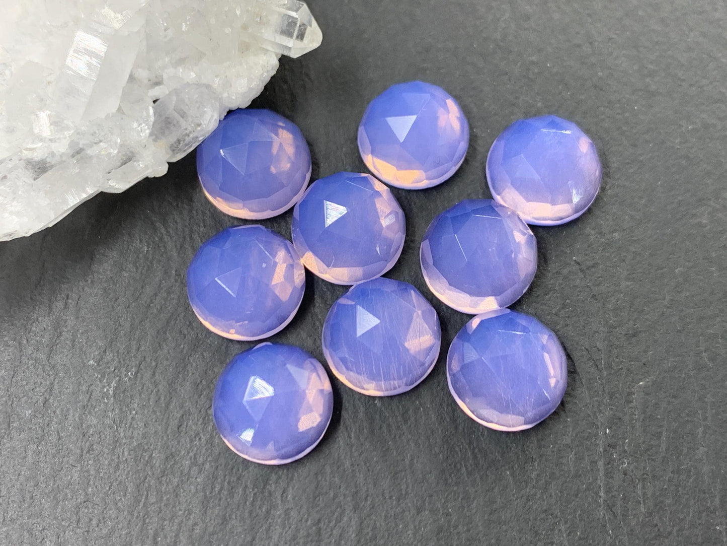 Faceted Lavender Quartz round 10mm cabochon - Lab created