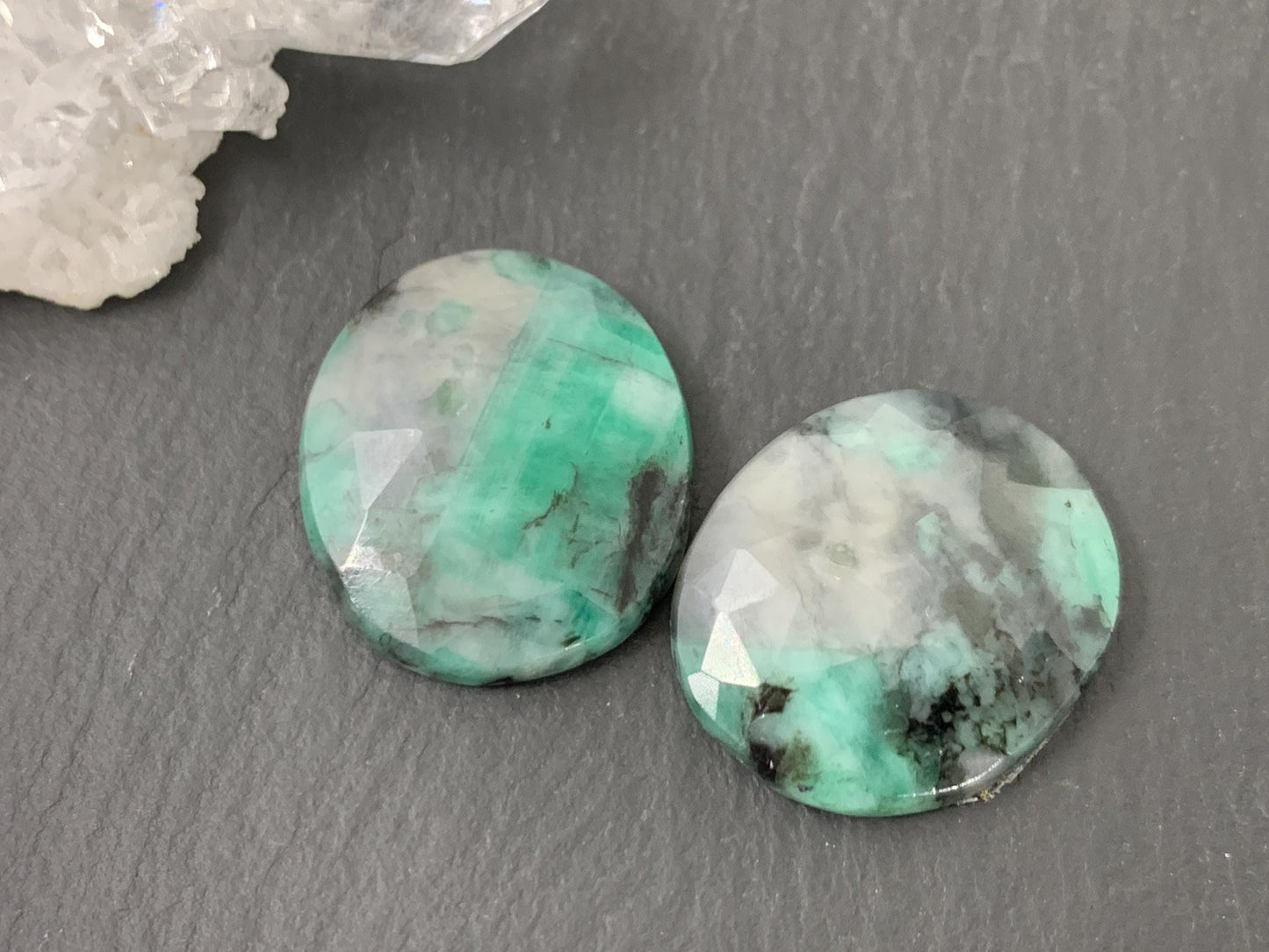 Faceted Emerald Pair 19x21x5mm Cabochons