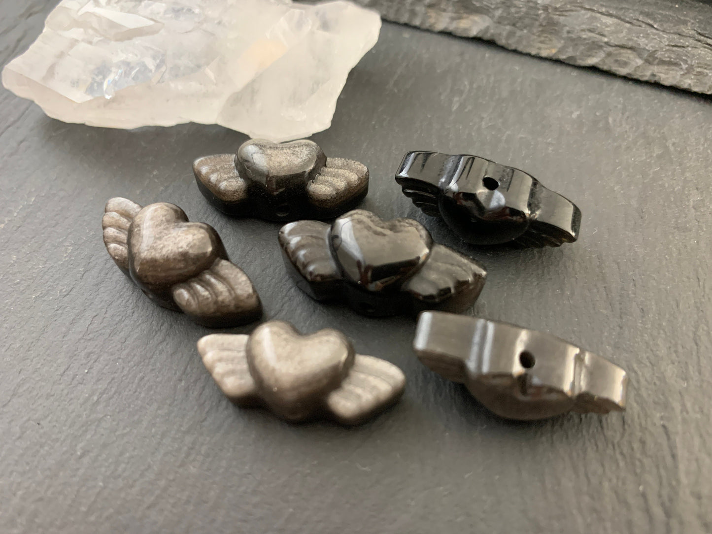 Drilled Gold Obsidian heart with wings