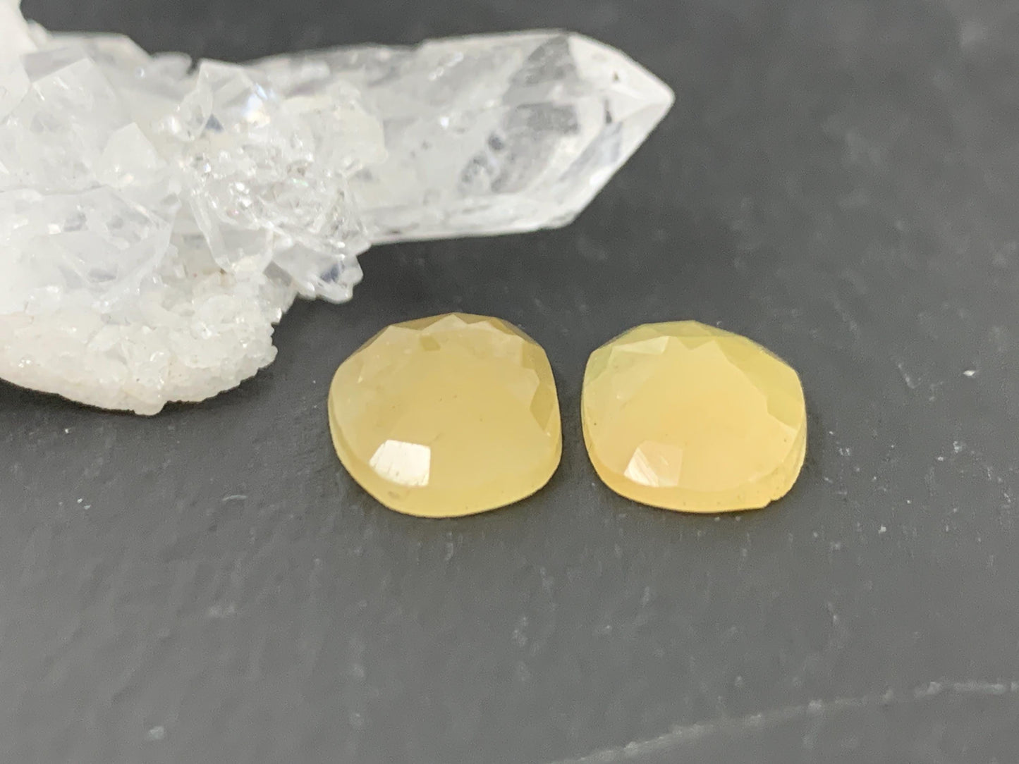 Faceted Yellow Sapphire pair 9x15x3mm cabochon